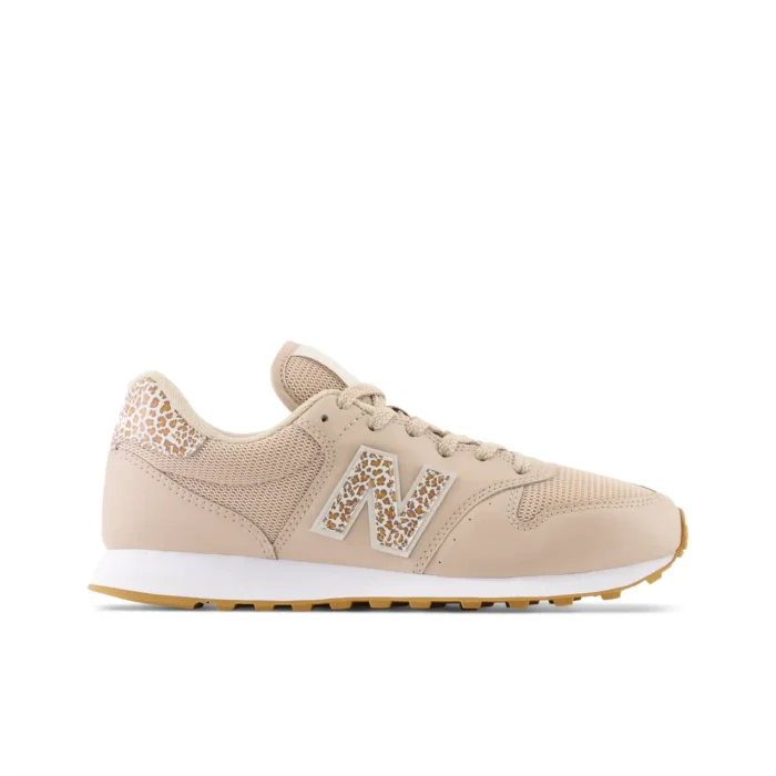 New Balance Lifestyle 500 Mujer Zapatillas Beige Leopardo GW500LM2, suela de caramelo